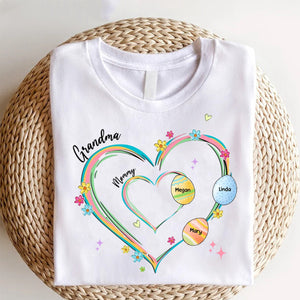 Heart Grandkid Name Easter Day - Personalized Pure Cotton T-Shirt Gift For Grandma Mom
