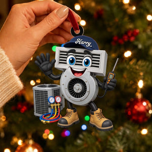 Friendly HVAC Air Vent Blower Mascot Waving Hand Ornament โ Personalized Heating & Cooling Tech Gift