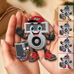 Friendly HVAC Air Vent Blower Mascot Waving Hand Ornament โ Personalized Heating & Cooling Tech Gift