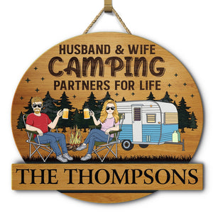 Camping Couple Husband & Wife Camping Partners For Life - Personalized Wood Sign
