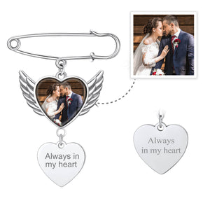 Personalized Angel Wing Wedding Bouquet Heart Picture Charms Brooch Pins
