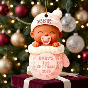 Baby In Glove โ Baby's 1st Christmas Personalized Ornament