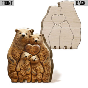 Bear Family - Personalized Family Shaped Wooden Puzzle, Art Carvings Gift For Family