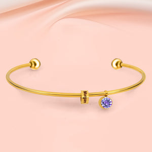 Personalized Engravable Bead Name Cuff Bracelet With Birthstone