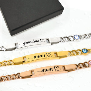 Engraved Name Birthstone Bracelet For Mom Grandma