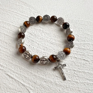 Cross Rosary Bracelet-Tiger Eye Beads