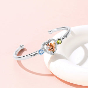 Personalized Birthstone Photo Card Cuff Bracelet For Women