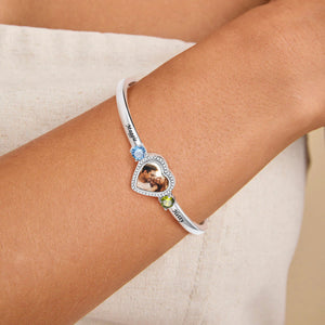 Personalized Birthstone Photo Card Cuff Bracelet For Women