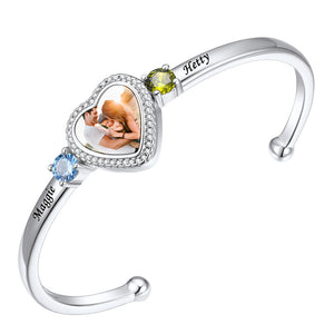 Personalized Birthstone Photo Card Cuff Bracelet For Women