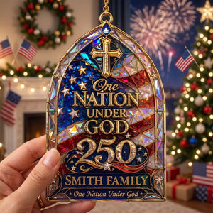 "One Nation Under God" Custom Shape Acrylic Ornament โ Hologram America 250th Faith Design | Personalized Patriotic Family Gift