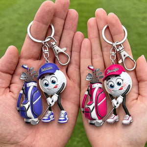 Pre‑swing Ready Stance Personalized Golf Ball Mascot Keychain Gift for Male & Female Golfer