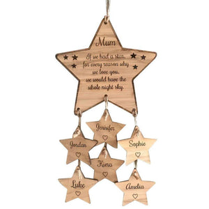 Personalised Hanging Family Stars Wood Sign