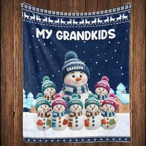 Personalized Grandma/Grandpa Snowman Blanket For Family