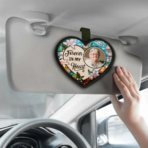 Forever In Our Hearts - Personalized Heart Flower Car Visor Clip
