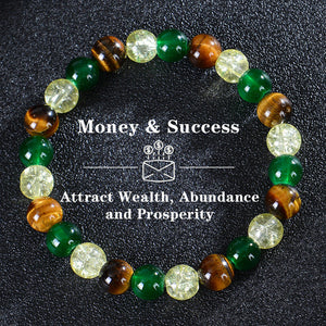 Seven Colored Stone, Tiger Eye Stone Bracelet - 7 Chakras Card Bracelet