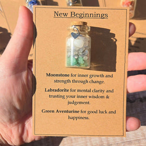 Personalized GOOD LUCK crystal chip bottle.  Lucky charm.  Crystals for new beginnings, exams, interview