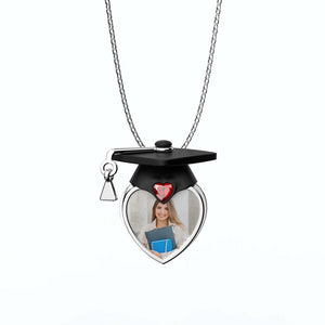 Personalized Photo Dainty Birthstone Graduation Cap Necklace