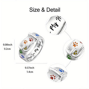 Always In My Heart, Colorful Paw Print Dog Collar-Shaped Ring