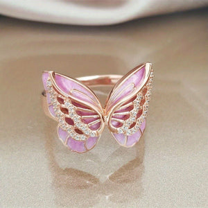 For Memorial - Those We Love Fly with Us Diamond Double Butterfly Ring
