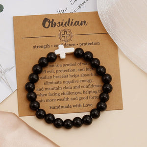 Turquoise Bracelet With Cross, Healing Beads Bracelet