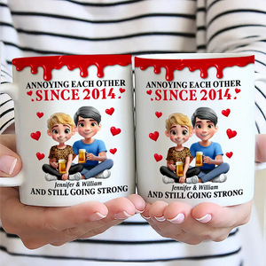Old Couple Annoying Each Other 3D Effect - Personalized White Edge-to-Edge Mug