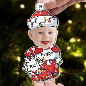 Peeking Baby First Christmas Personalized Acrylic Photo Ornament