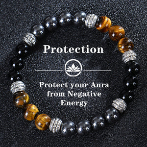 Seven Colored Stone, Tiger Eye Stone Bracelet - 7 Chakras Card Bracelet