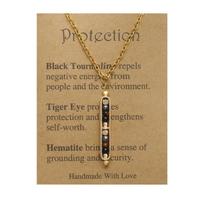 Small Stone Bead Pendant Card Necklace, Amethyst Collar Chain