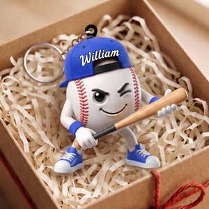 Baseball Softball Batter’s Stance Keychain - Personalized Cool Baseball Softball Ball Mascot Keychain