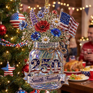 Custom Shape Acrylic Ornament, Wildflower America Hologram Acrylic Ornament, Personalized Family America 250 Floral Keepsake