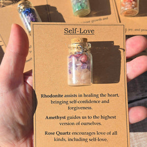 Personalized GOOD LUCK crystal chip bottle.  Lucky charm.  Crystals for new beginnings, exams, interview