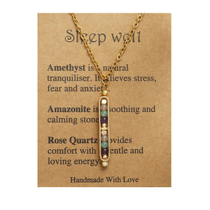Small Stone Bead Pendant Card Necklace, Amethyst Collar Chain