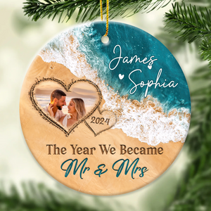 The Year We Became Mr & Mrs โ Personalized Beach Christmas Ceramic Ornament Gift For Couple