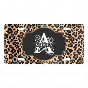 Monogram Leopard Print - Personalized License Plate