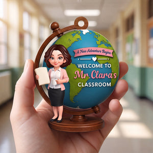 Personalized "A New Adventure Begins" Acrylic Hanging Ornament โ Globe Art Teacher Gift For Classroom