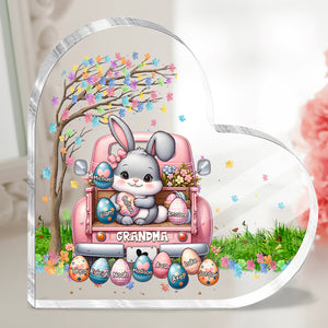 Personalized Grandma Bunny With Easter Egg Grandkids Heart-Shaped Acrylic Plaque