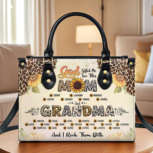 Personalized Leather Handbag - God Gifted Me Two Titles Mom And Grandma And I Rock Them Both