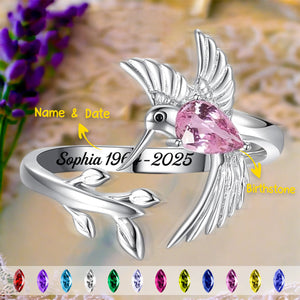 Personalized Memorial Hummingbird Leaf Ring - Those we love don't go away they fly beside us every day