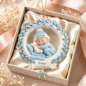 Baby And Wreath โ Baby's 1st Christmas Personalized Ornament
