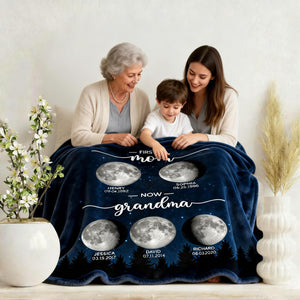 Galaxy Night First Mom Now Grandma Personalized Birth Moon Phase Blanket