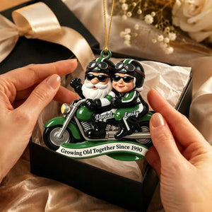 Growing Old Together, Motorcycle Santa Claus Figures - Personalized Couple Ornament