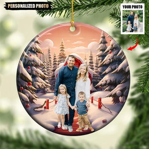 Family Photo Personalized Christmas Snow Ceramic Ornament