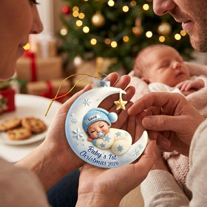 Baby Sleeping On The Moon โ Baby's 1st Christmas Personalized Ornament