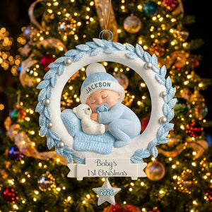 Baby And Wreath โ Baby's 1st Christmas Personalized Ornament