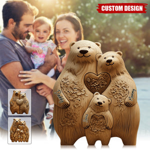 Bear Family - Personalized Family Shaped Wooden Puzzle, Art Carvings Gift For Family