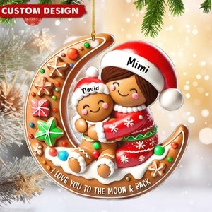 Grandma Hugging Grandkid On Moon - Christmas Personalized Acrylic Ornament