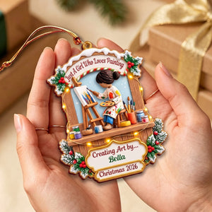 Personalized Painter Girl Christmas Acrylic Ornament โ Custom Name & Year Artist Keepsake | Gift For Women Who Love Painting