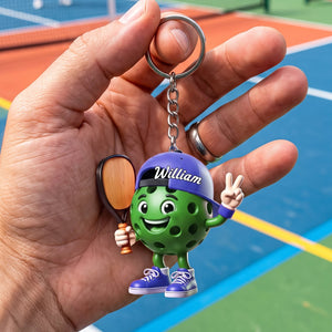 Victory Gesture Personalized Cute Pickleball Mascot Keychain Gift For Pickleball Lovers