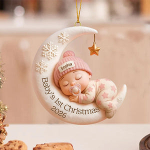 Sleeping Baby On Moon โ Baby's 1st Christmas Personalized Ornament