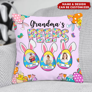 Grandma's Bunnies Ears Easter Eggs Photo Soft Throw Pillow Cover with Name - Personalized Pillow